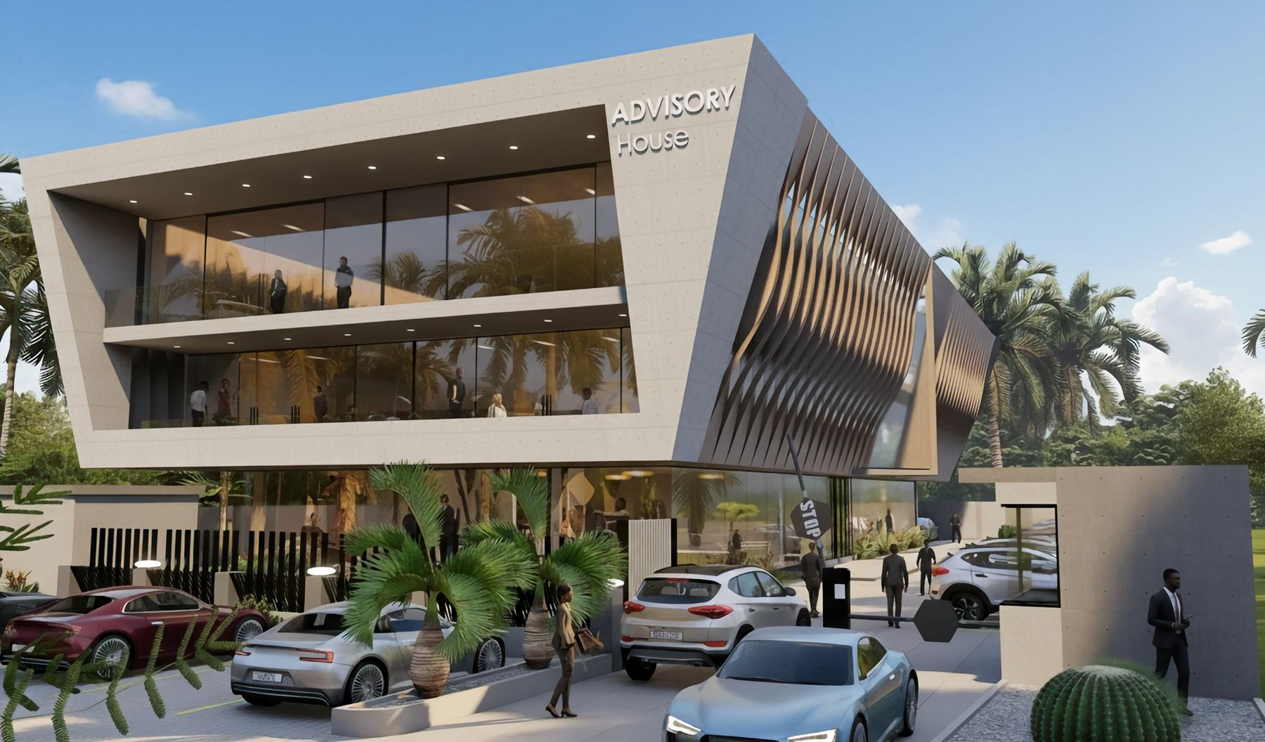 Advisory House: design render of the finned facade