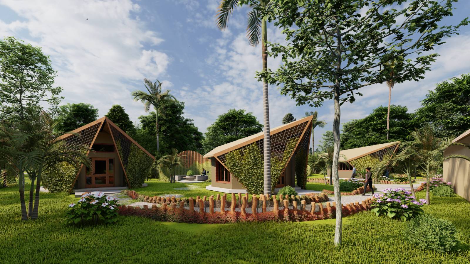 Lalavue Resort: design render of cabins in a garden