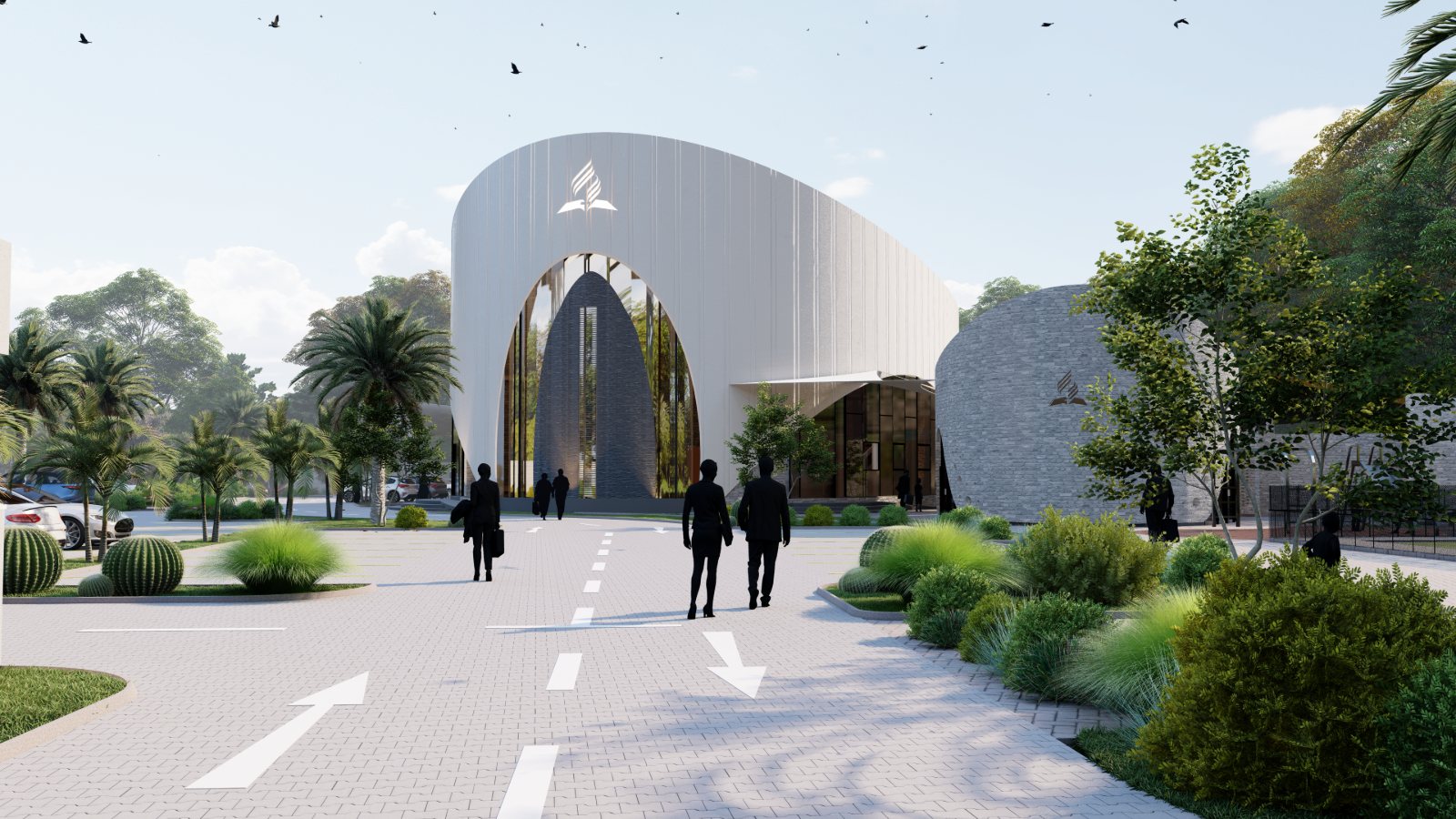 Horizon SDA Church: design render of the approach to the entrance arch