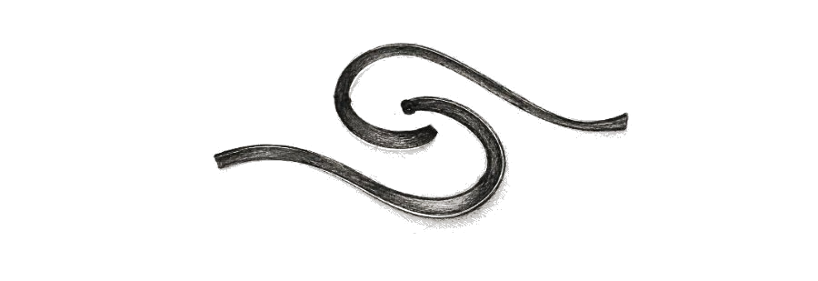 Line study of the form divided into two curved arms turning around a shared centre